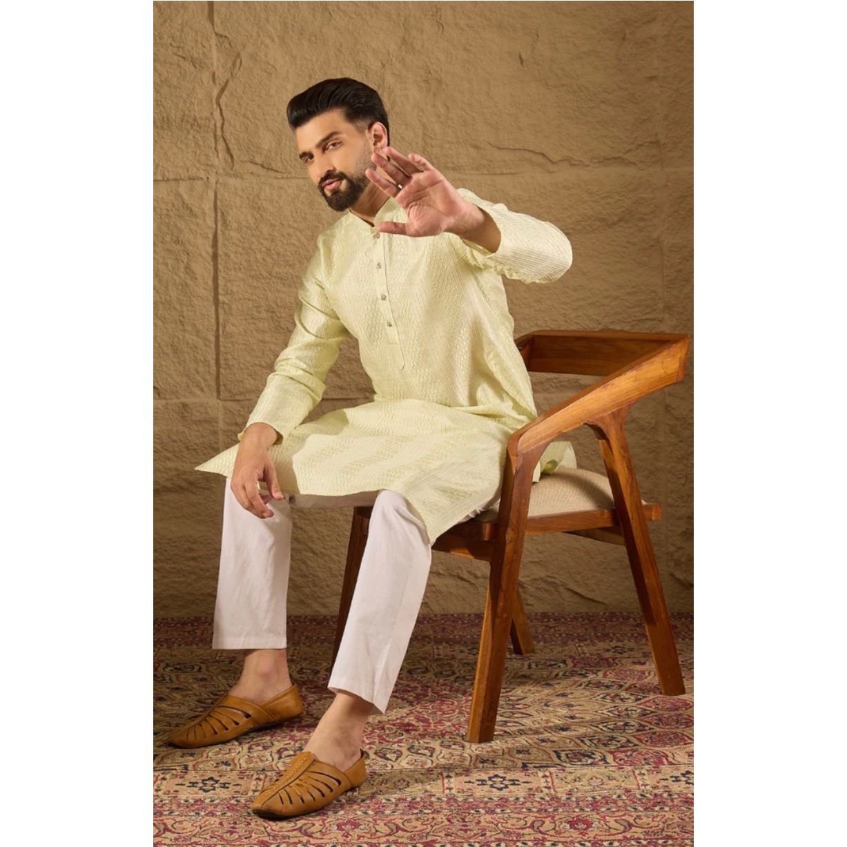 Green Silk Embroidered Straight Kurta