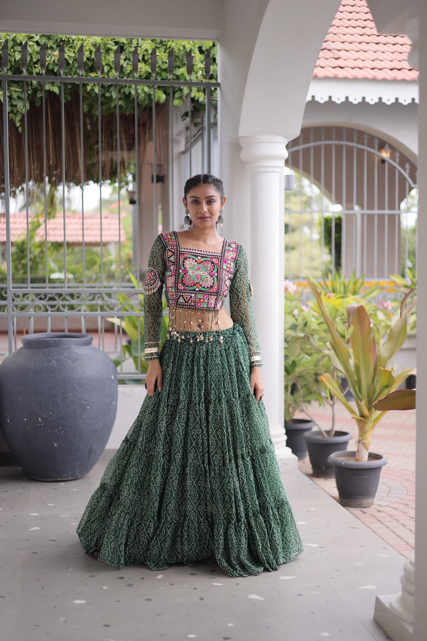 Garba Glow – Bandhani Print Lehenga Choli with Kutchi Patchwork