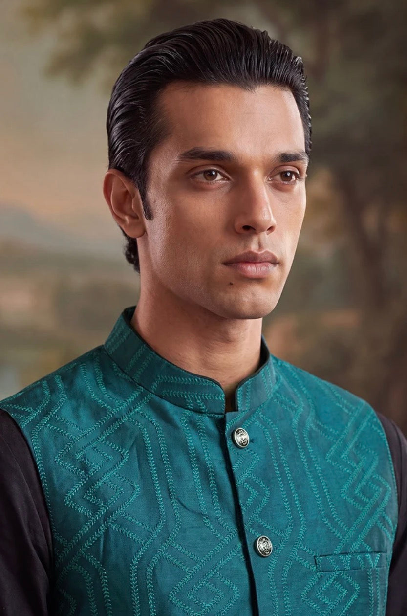 Green Jacquard Woven Design Solid Koti