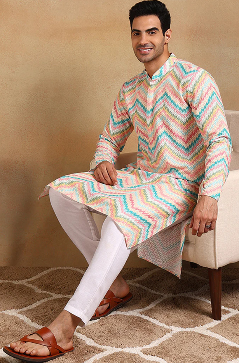 Embroidered Straight Kurta For Men