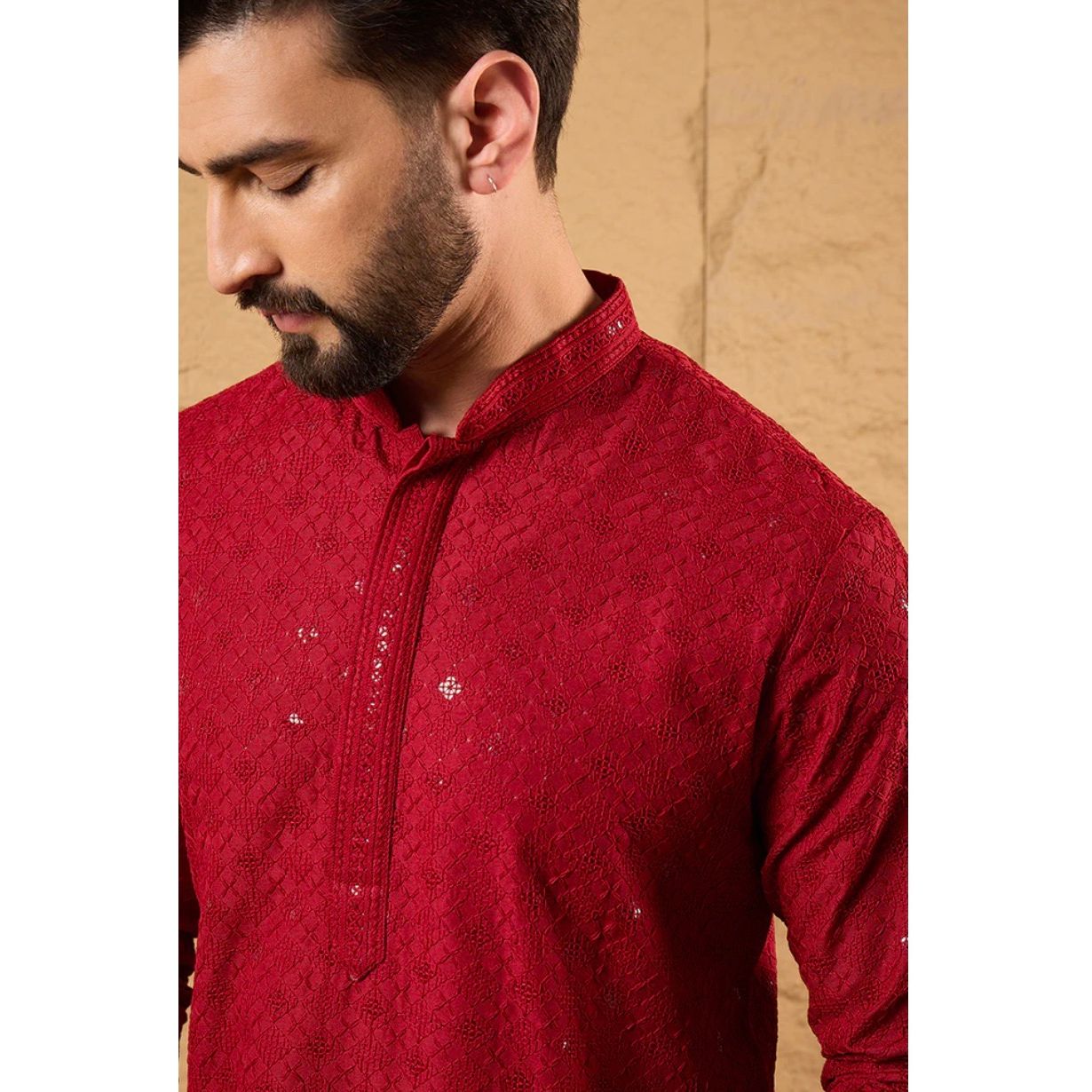 Red Chikankari Straight Kurta