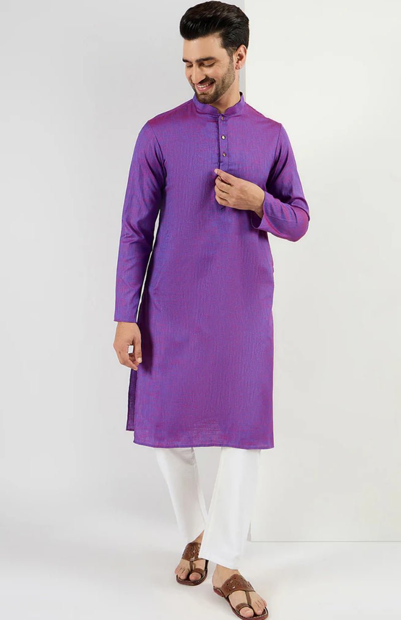 Purple Cotton Solid Woven Design Straight Kurta