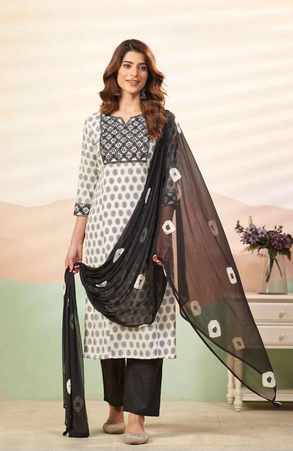 Black & White 3-Piece Kurta Set