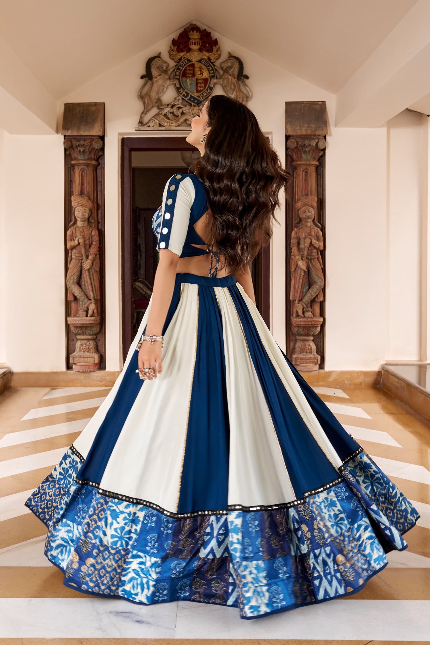 Blue and White Navaratri Lehenga