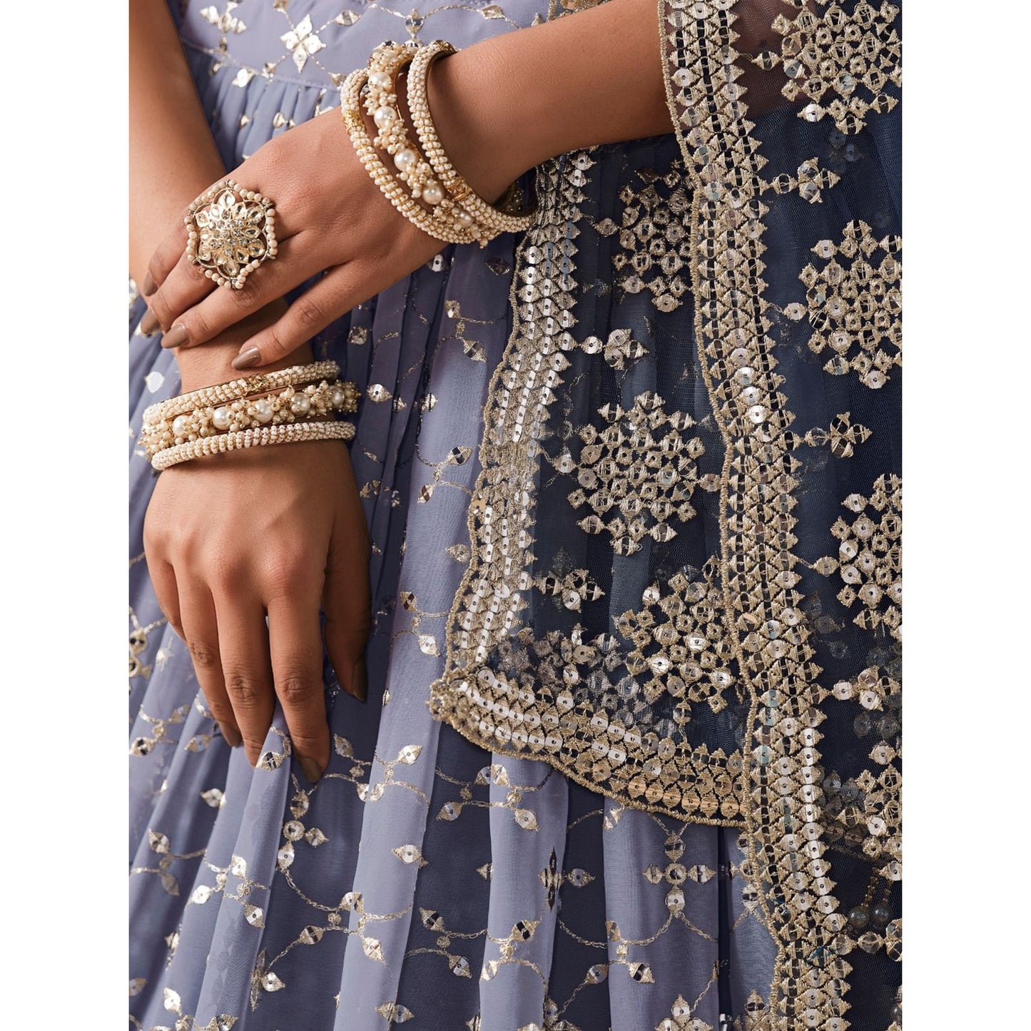 Georgette Lehenga Choli Set with Sequins & Zari Embroidery : Blue (Pre Order)