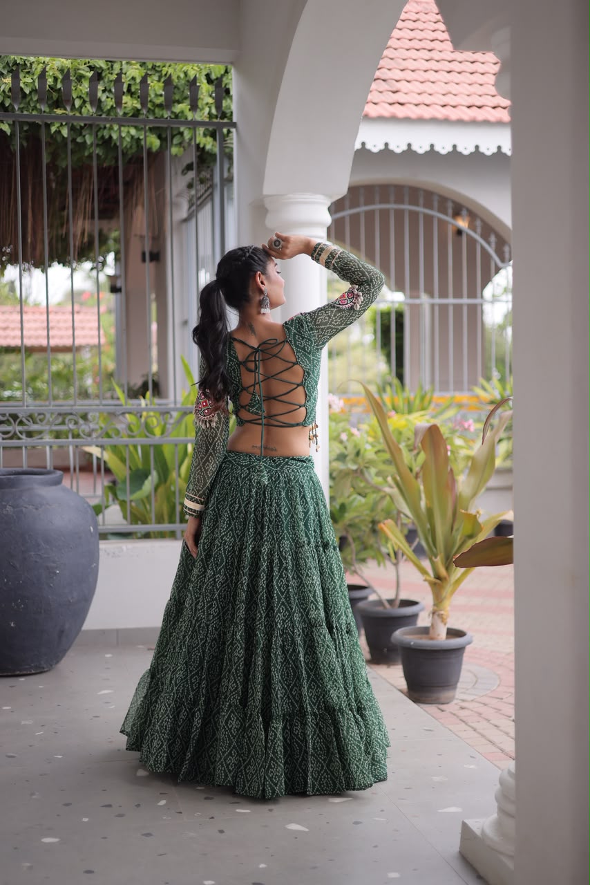 Garba Glow – Bandhani Print Lehenga Choli with Kutchi Patchwork