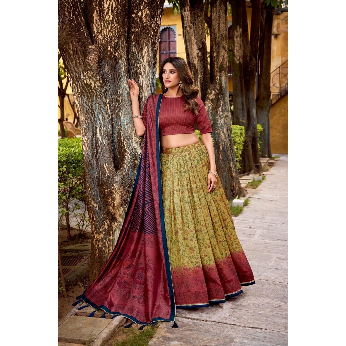 Lehenga Choli – Vichitra Silk Printed Set: PRE ORDER ONLY