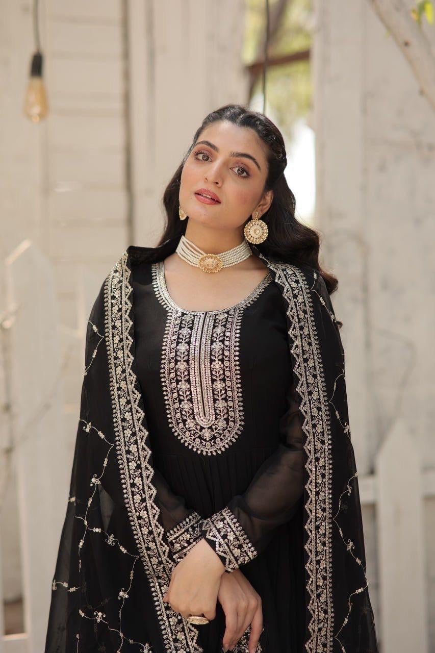 Black Embroidered Gown with Dupatta