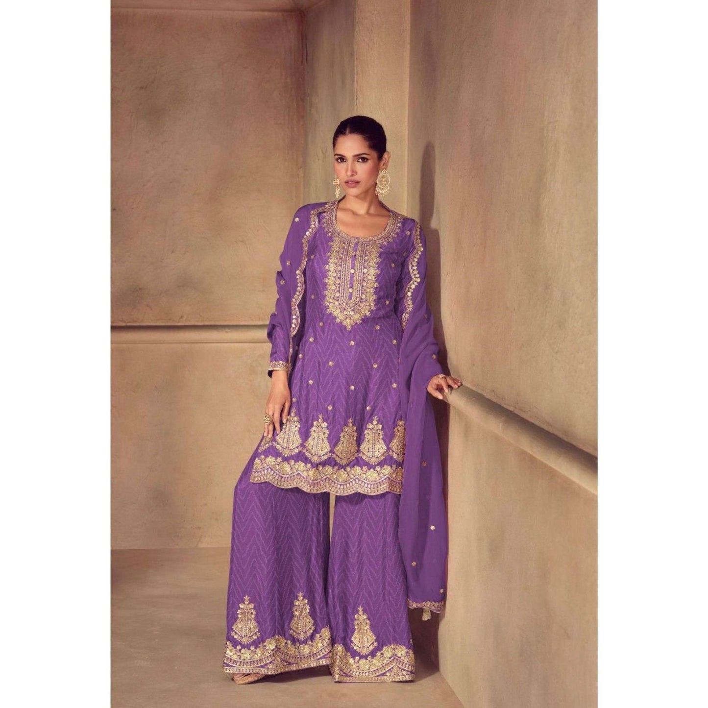 Lavender Grace – Real Chinon Embroidered 3-Piece Set