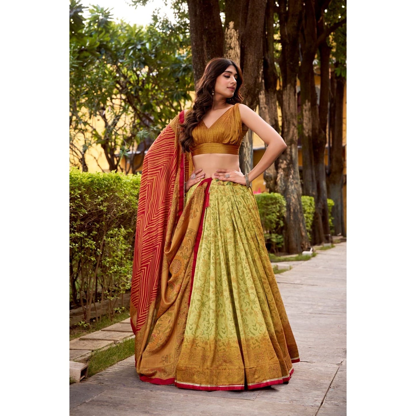 Lehenga Choli – Vichitra Silk Printed Set: PRE ORDER ONLY