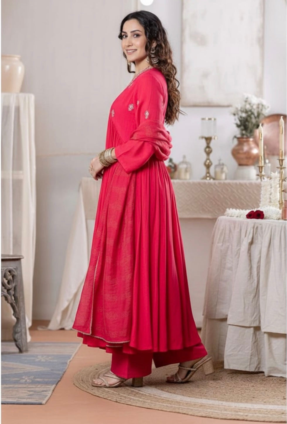 Pure Cotton Embroidered 3-Piece Suit Set – Dark Pink