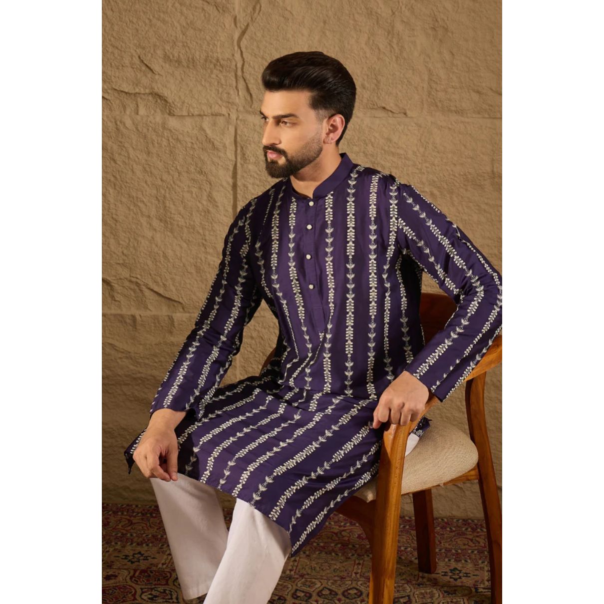 Purple Viscose Rayon Ethnic Motifs Printed Straight Kurta