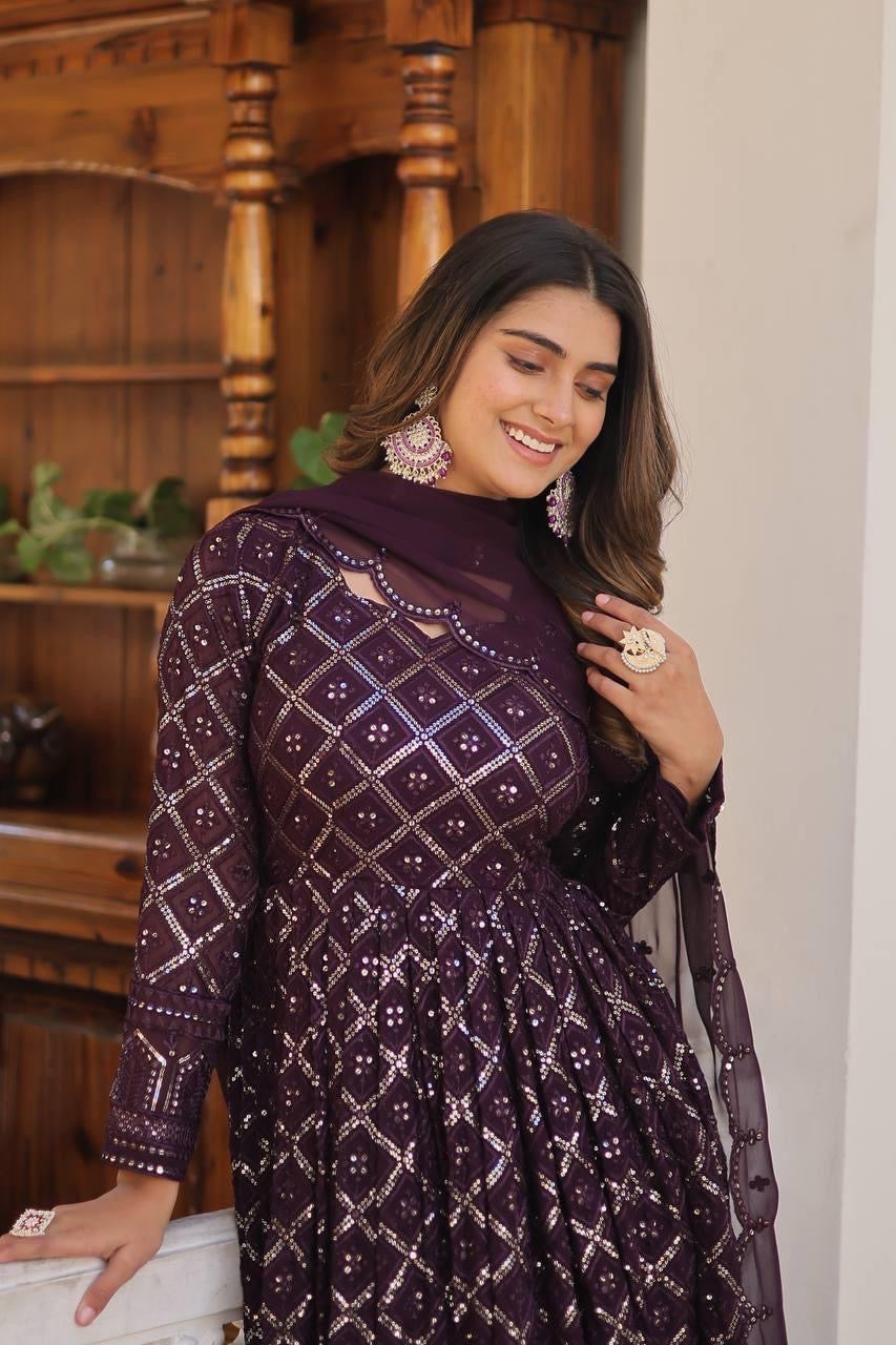 Embroidered Gown with Sequins Dupatta – Premium Festive Collection