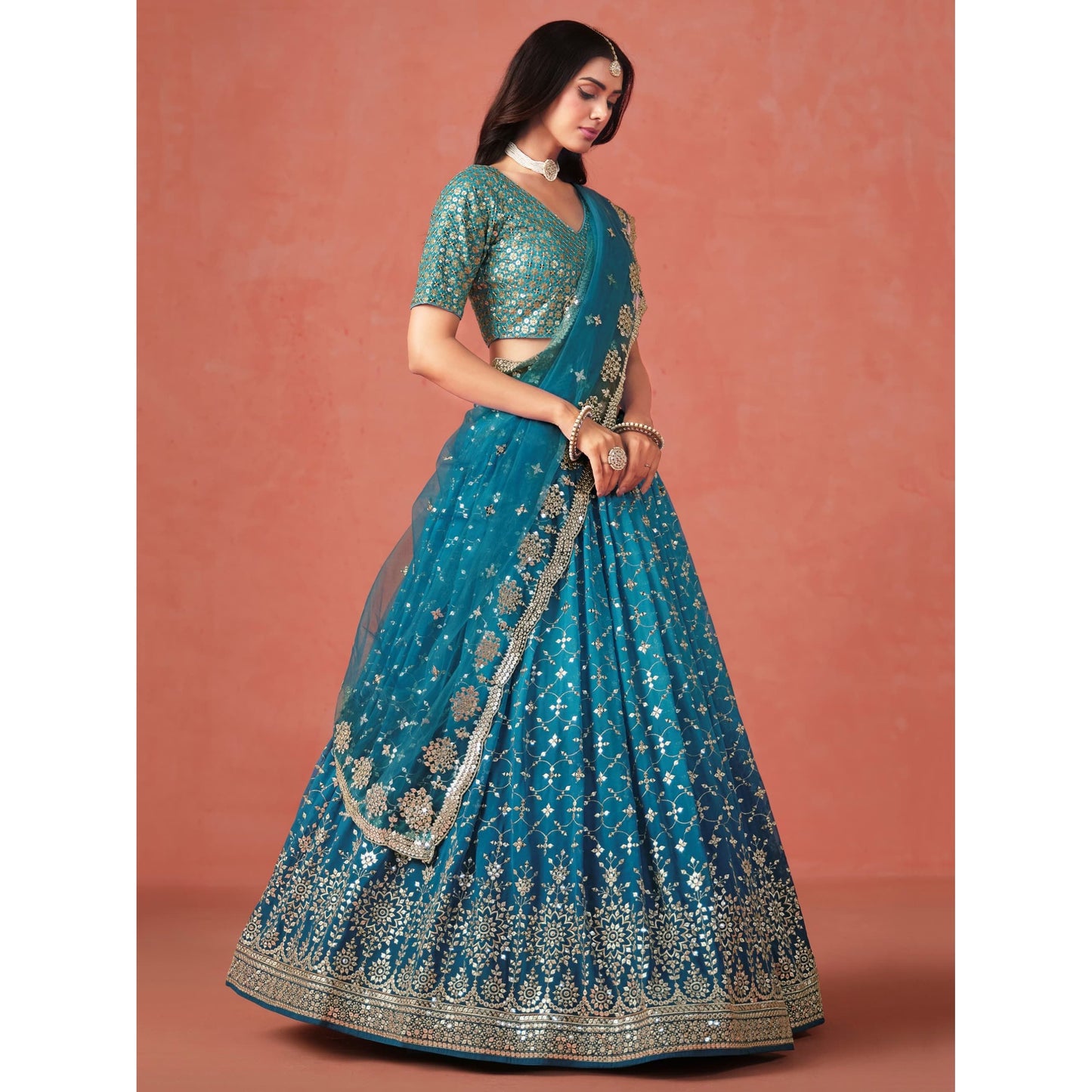 Georgette Sequins Zari Embroidered Lehenga Choli Set (Pre Order Only)