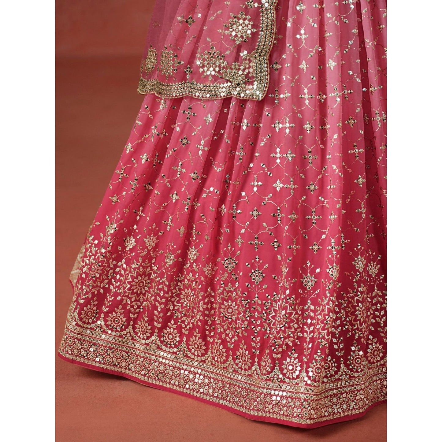 Georgette Lehenga Choli Set with Sequins & Zari Embroidery : Pink (pre order)