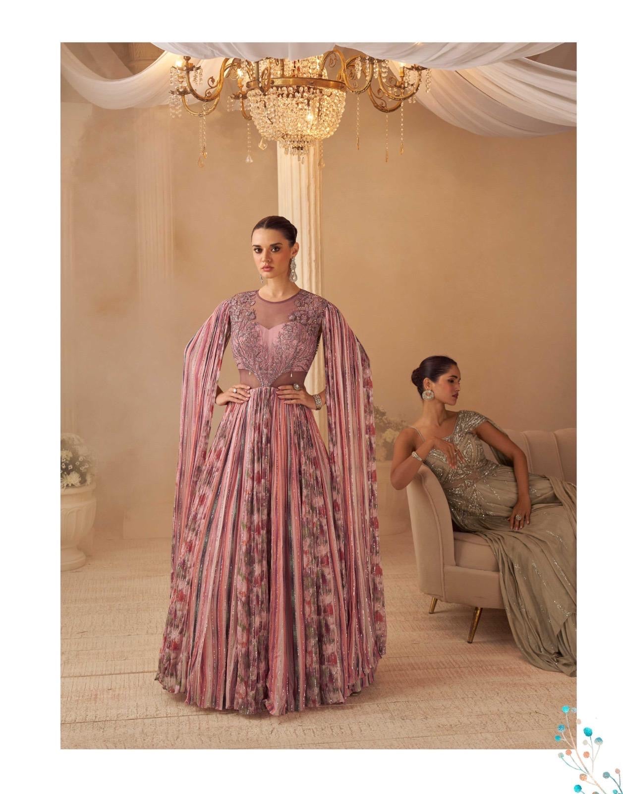 Premium Chinon Silk Embroidered Designer Gown with Can-Can ✨