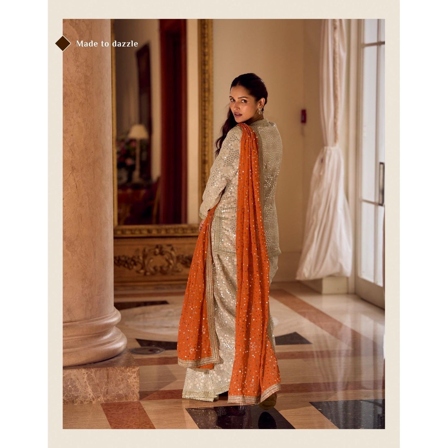 Swarowski Embroidered Georgette Suit Set (3 Piece) Pre Order