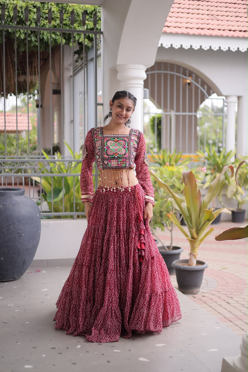Garba Glow – Bandhani Print Lehenga Choli with Kutchi Patchwork