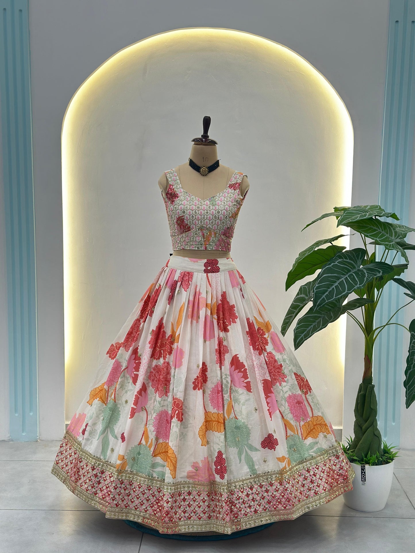 Floral White Lehenga Choli