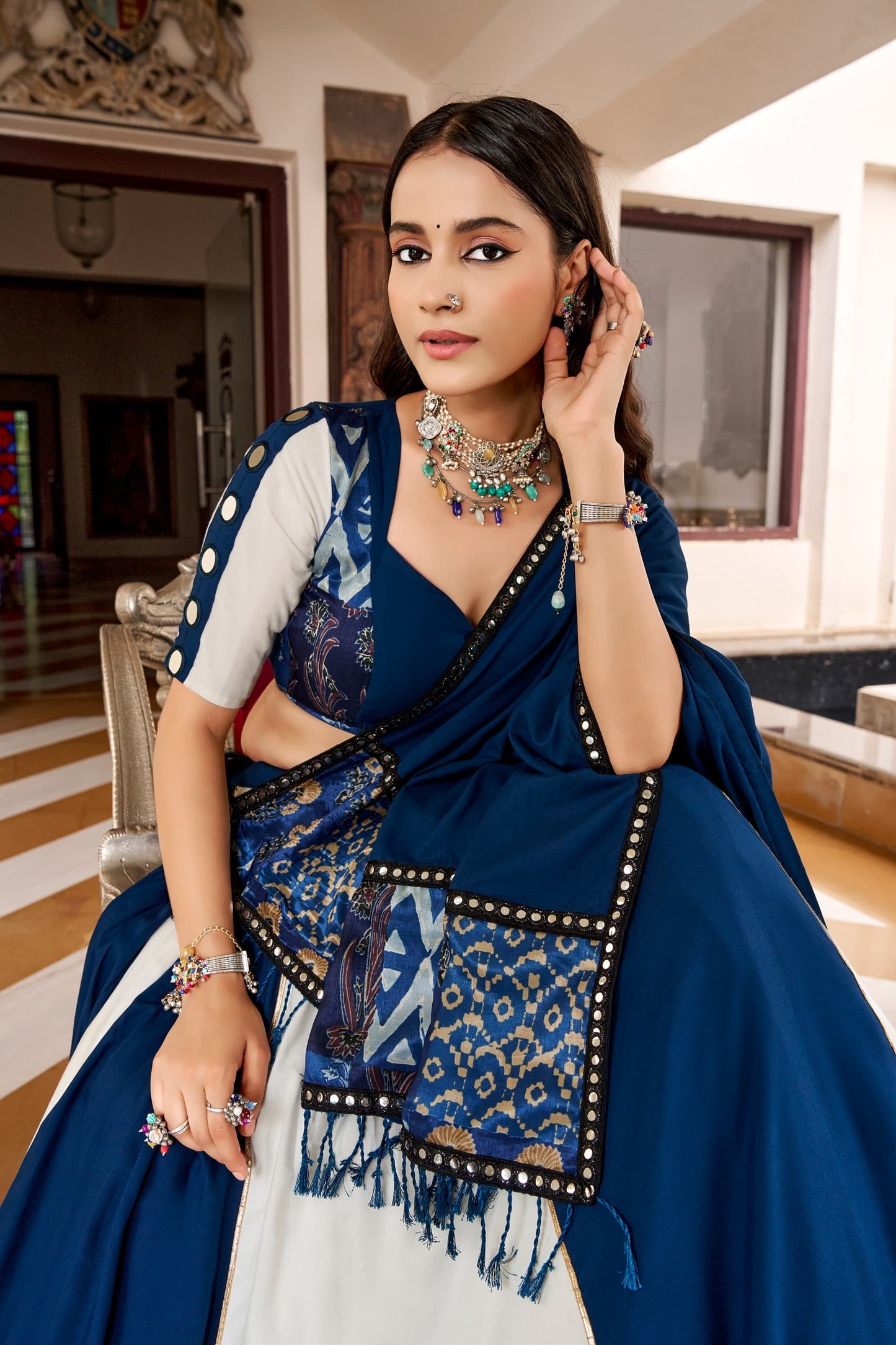 Blue and White Navaratri Lehenga