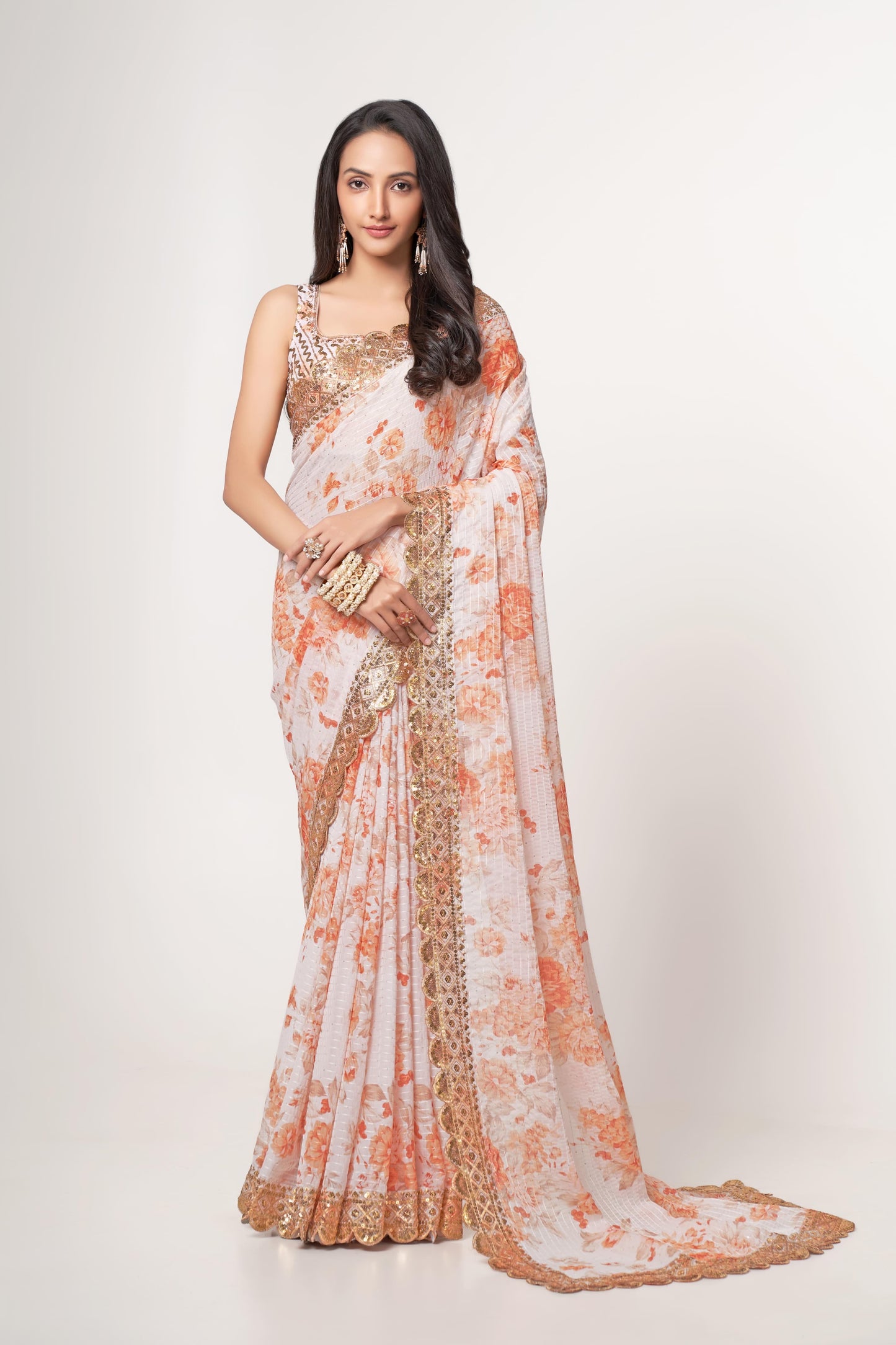 Ready to wear saree : Soft Printed Organza Saree