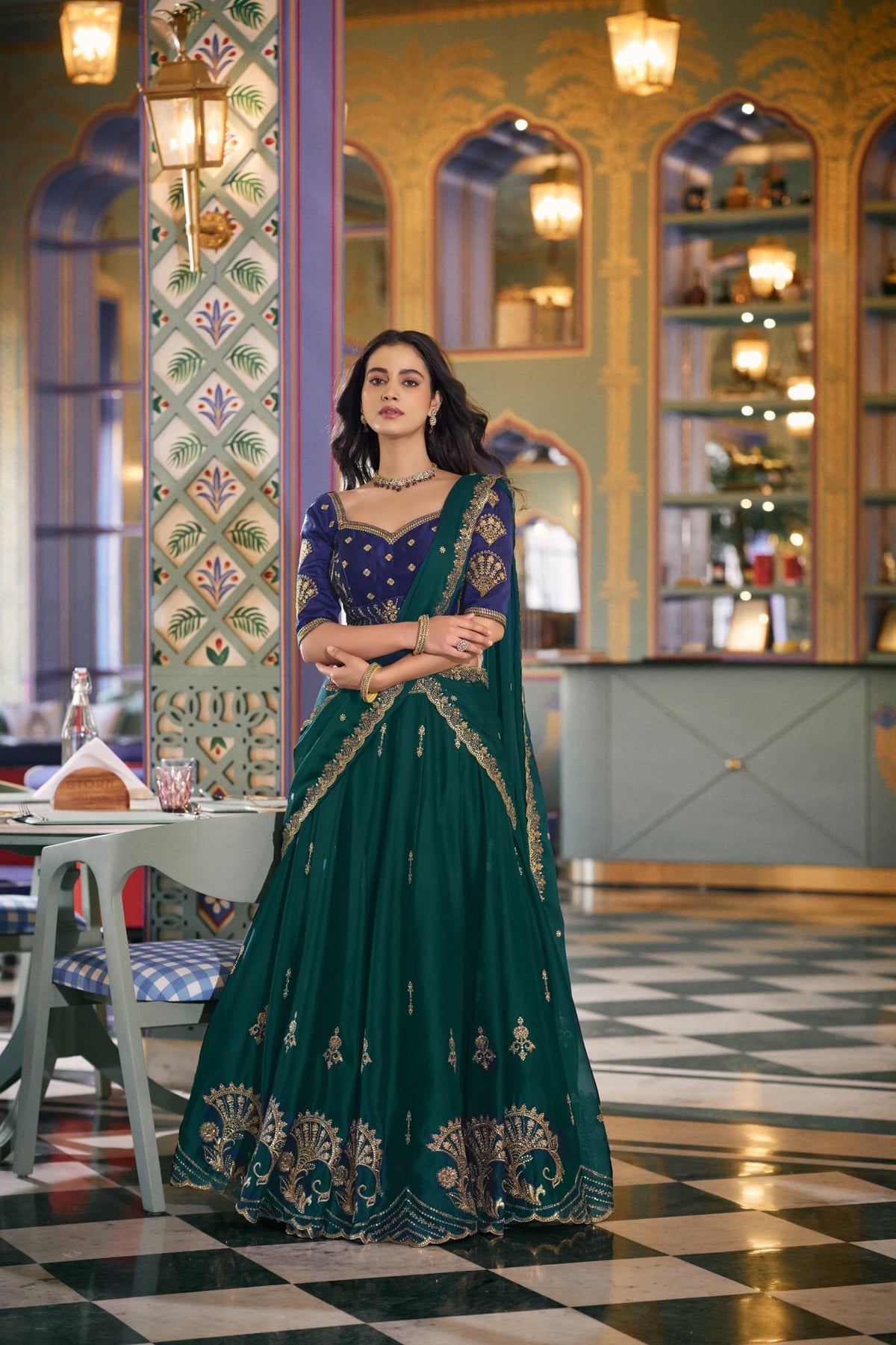 Regal Couture Green & Navy Designer Lehenga Set