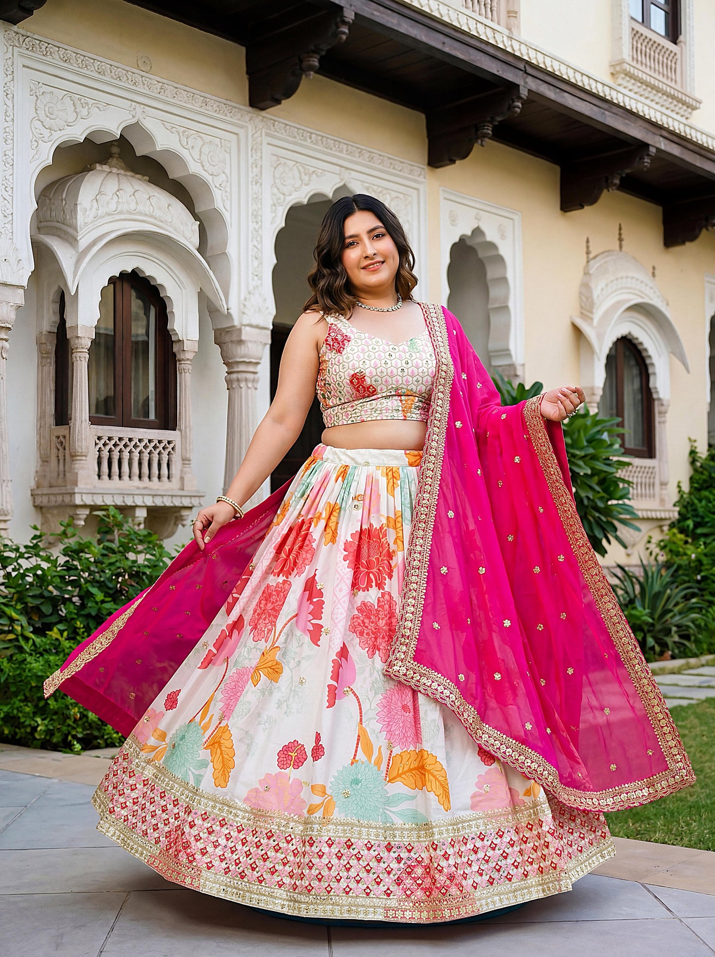 Floral White Lehenga Choli