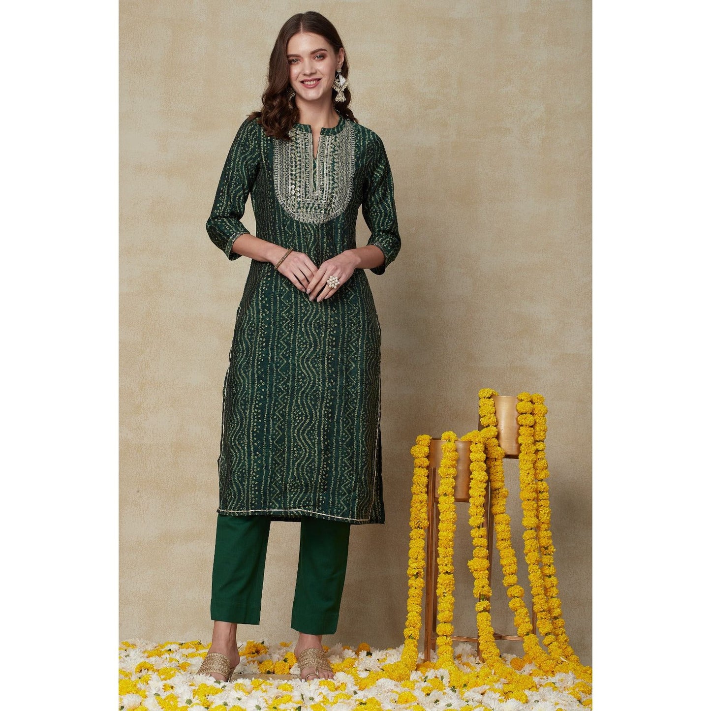 Bandhini Green Kurta Set for Women