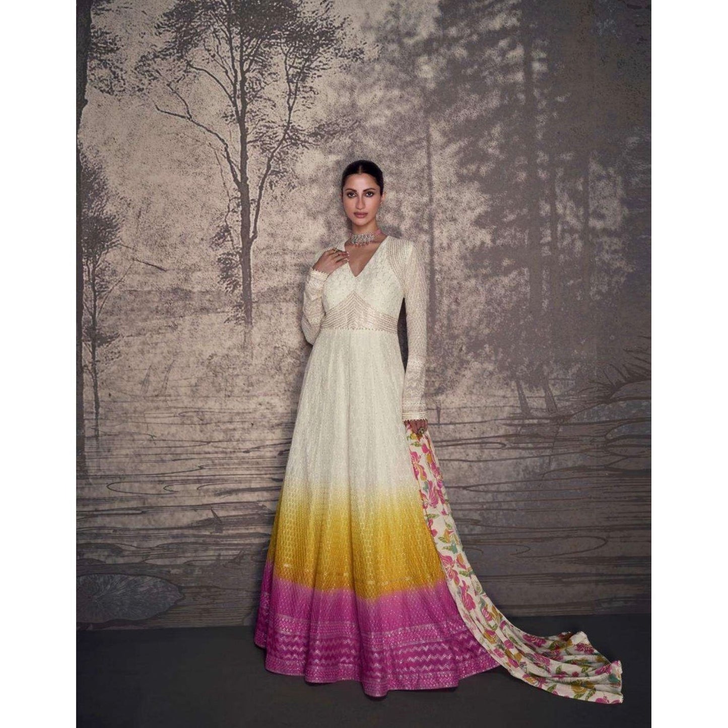 Lakhnavi Embroidered Festive Gown Set