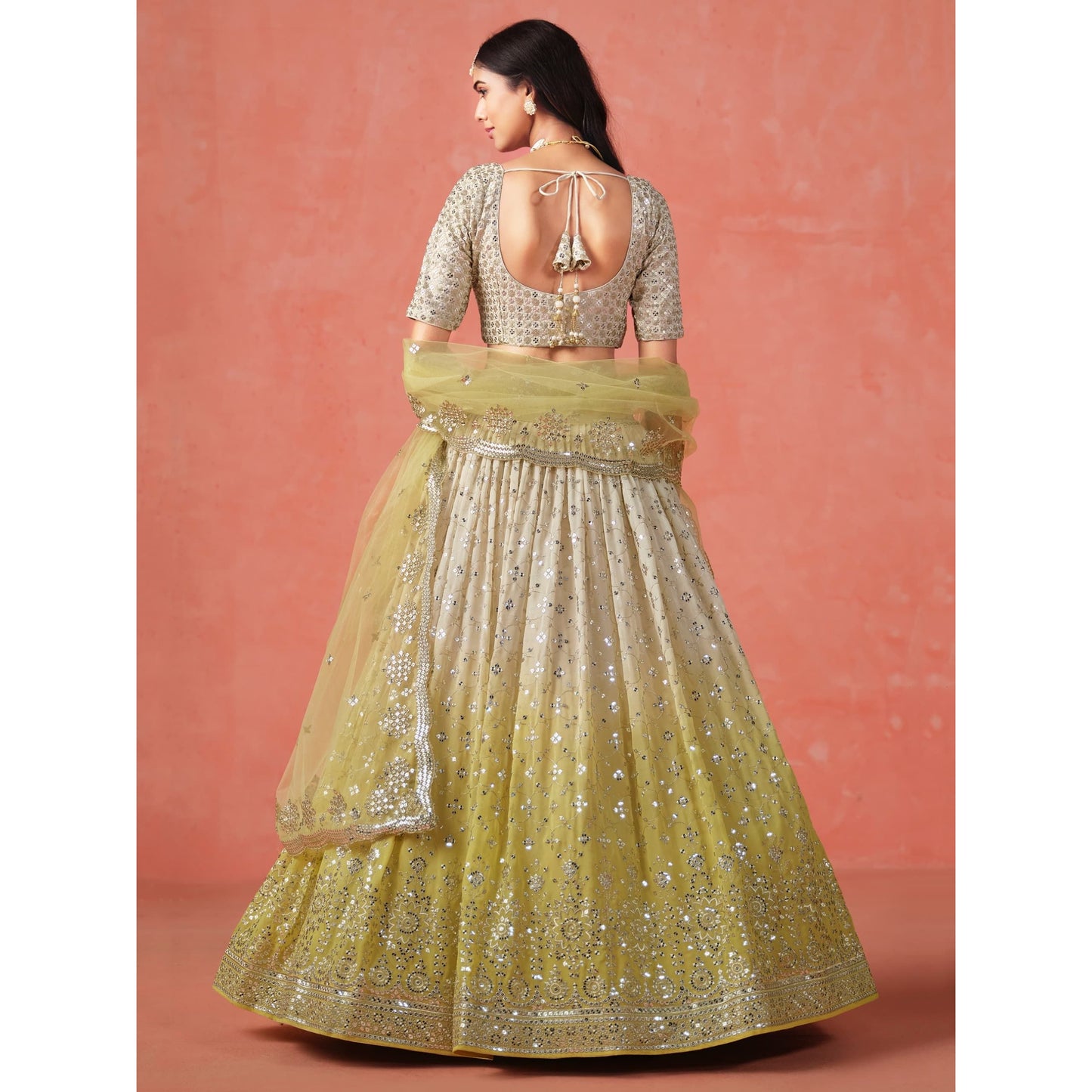 Georgette Sequins Zari Embroidered Lehenga Choli Set (Pre Order Only) Yellow