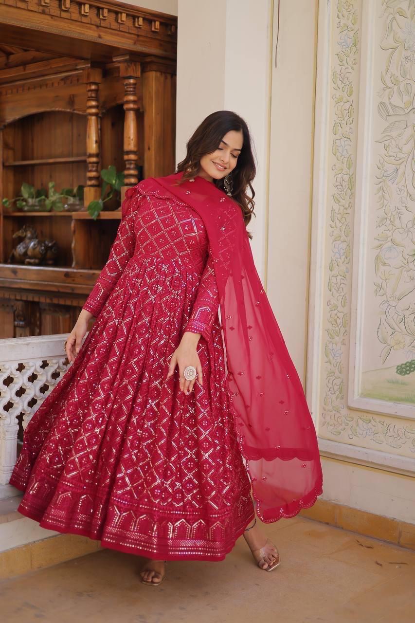 Embroidered Gown with Sequins Dupatta – Premium Festive Collection