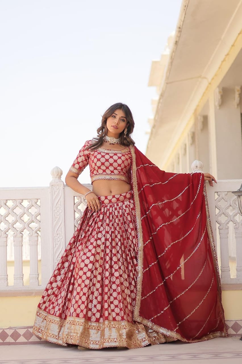 Designer Lehenga Choli Set: Red