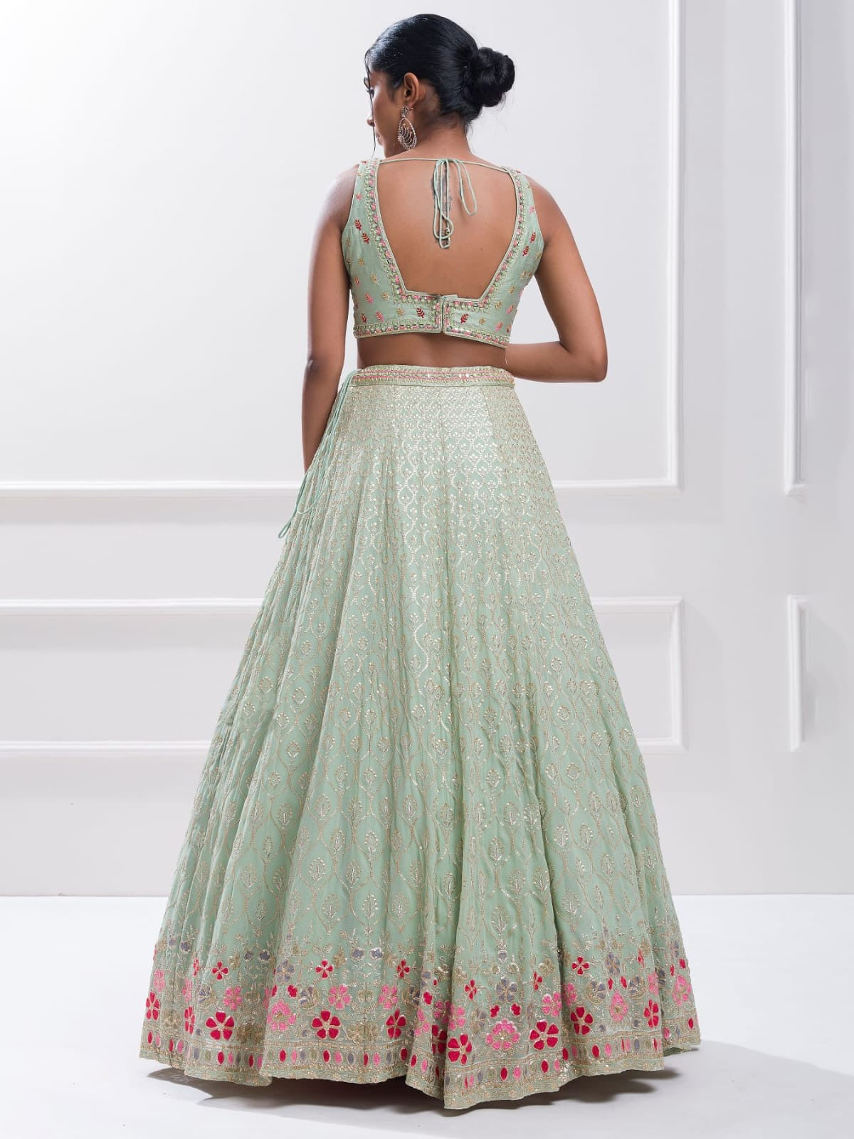 Pastel Mint Green Embroidered Lehenga Set