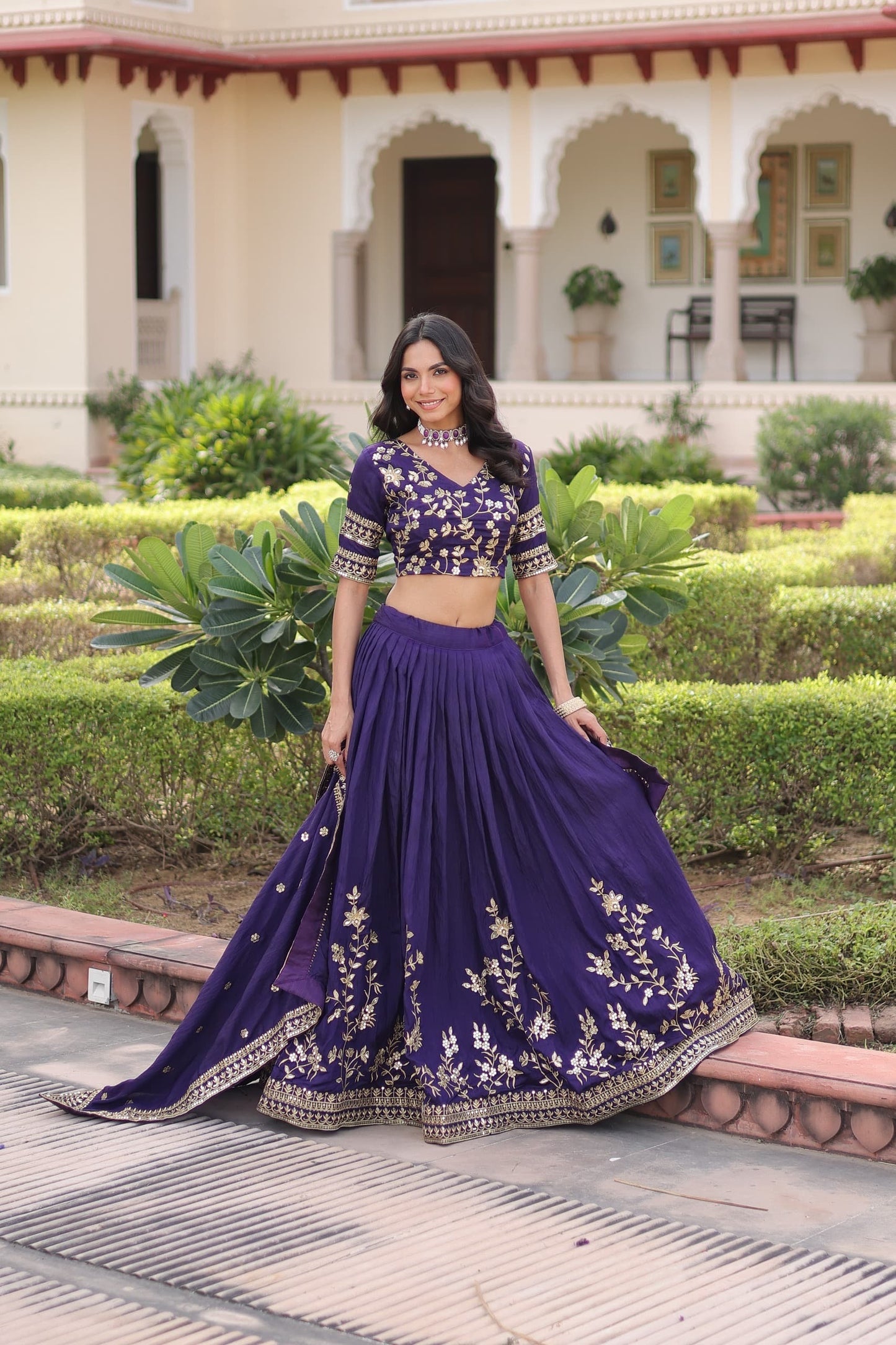 Silk Lehenga Choli (Purple and Mustard Yellow) : Pre Order Only