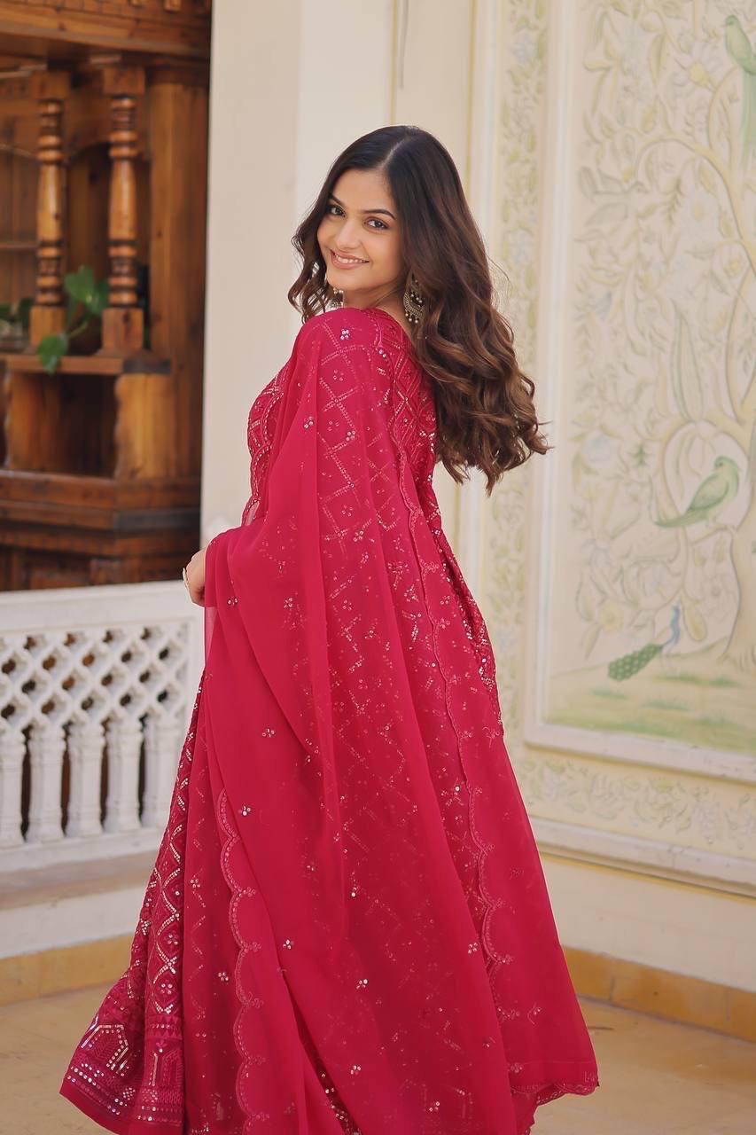 Embroidered Gown with Sequins Dupatta – Premium Festive Collection