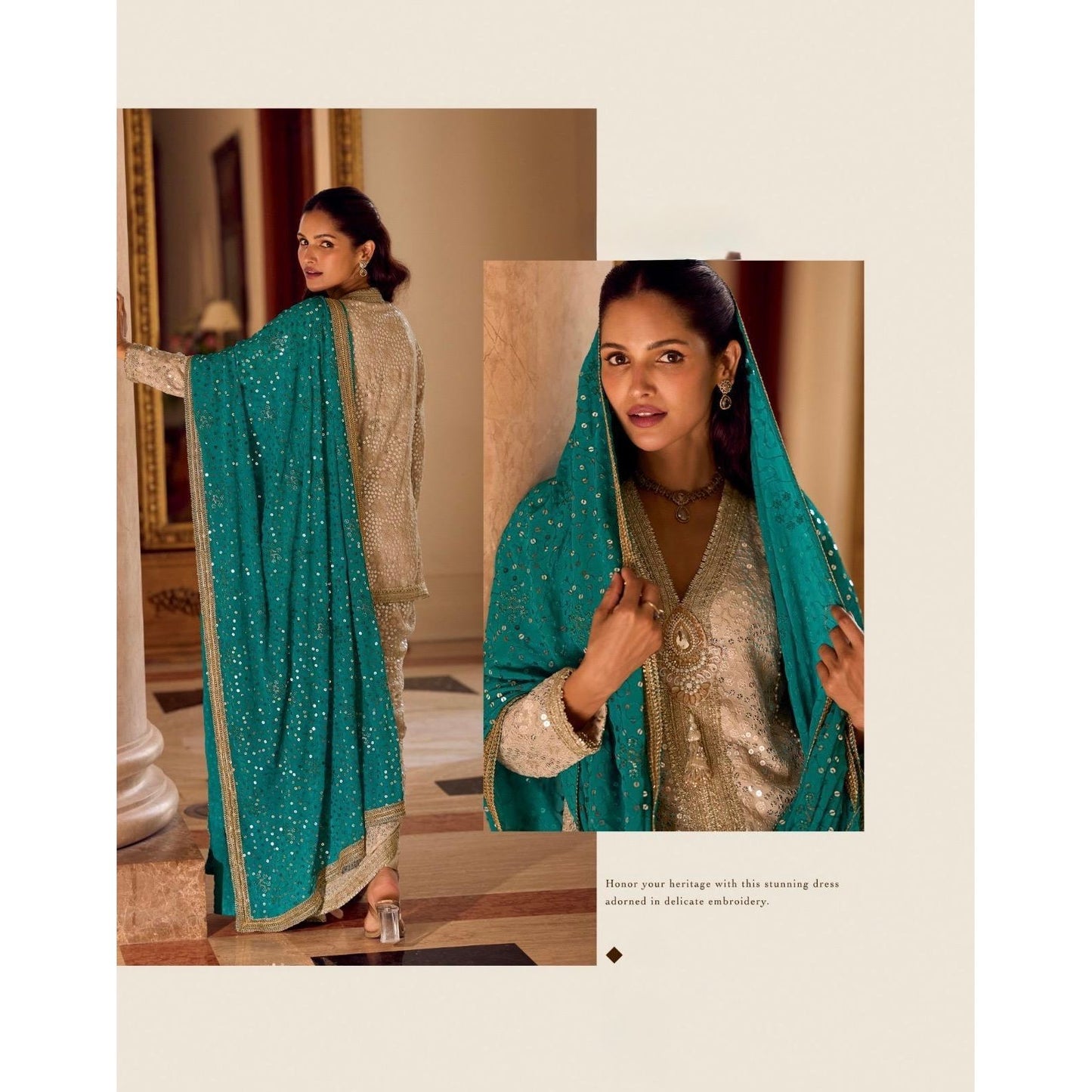 Swarowski Embroidered Georgette Suit Set (3 Piece) Pre Order