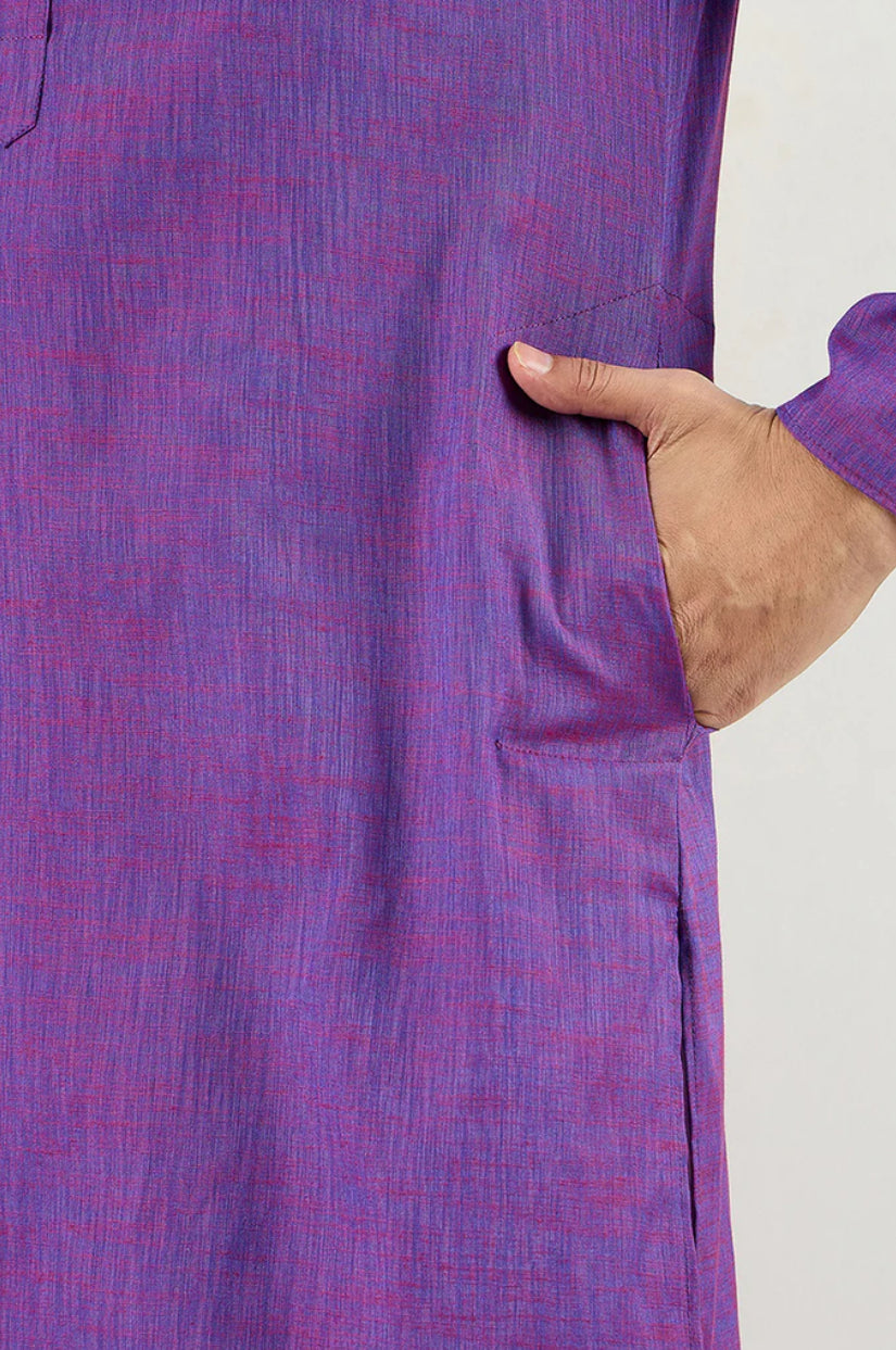 Purple Cotton Solid Woven Design Straight Kurta