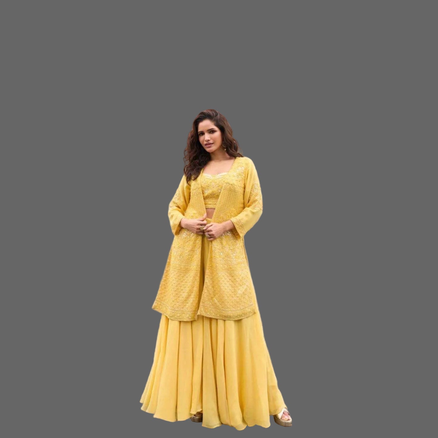 Light Yellow Georgette Embroidered Set