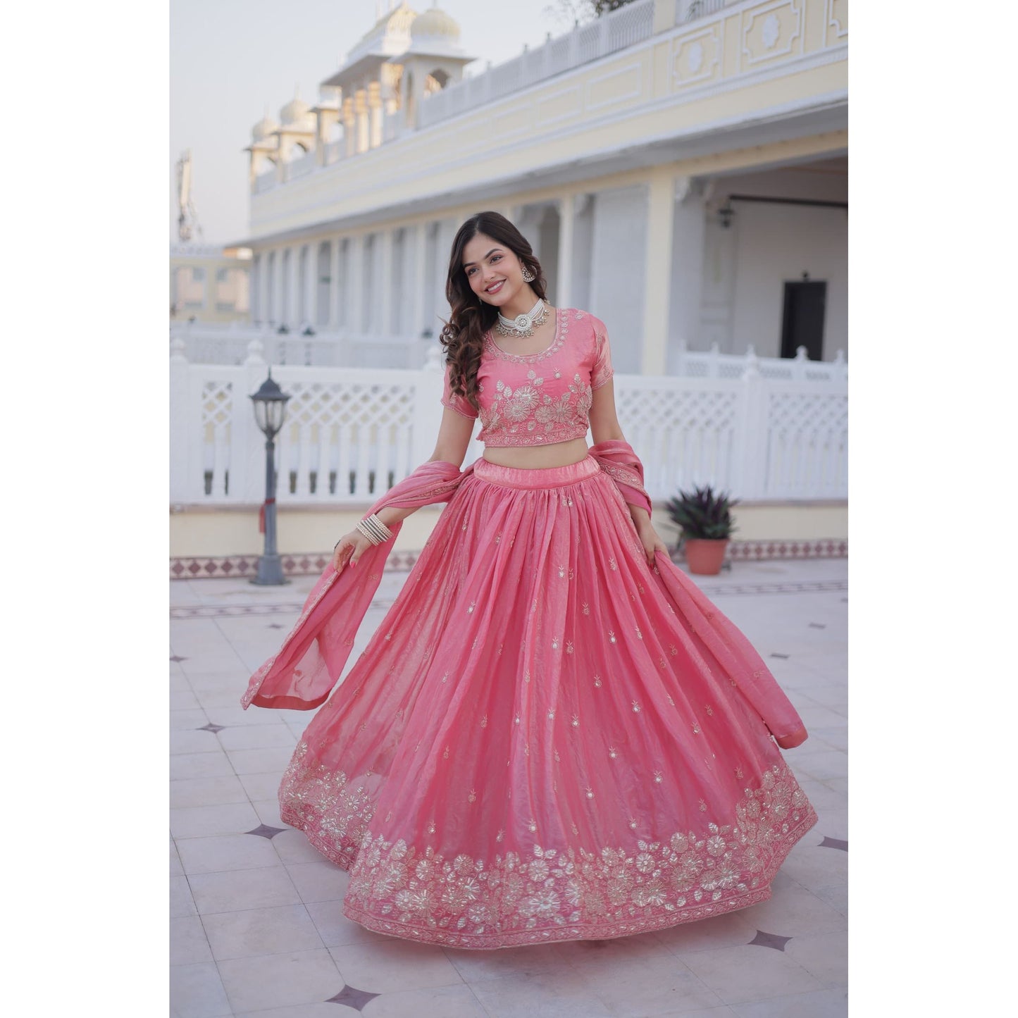 Pink Sequin & Zari Embroidered Lehenga Choli Set with Dupatta : Pre Order