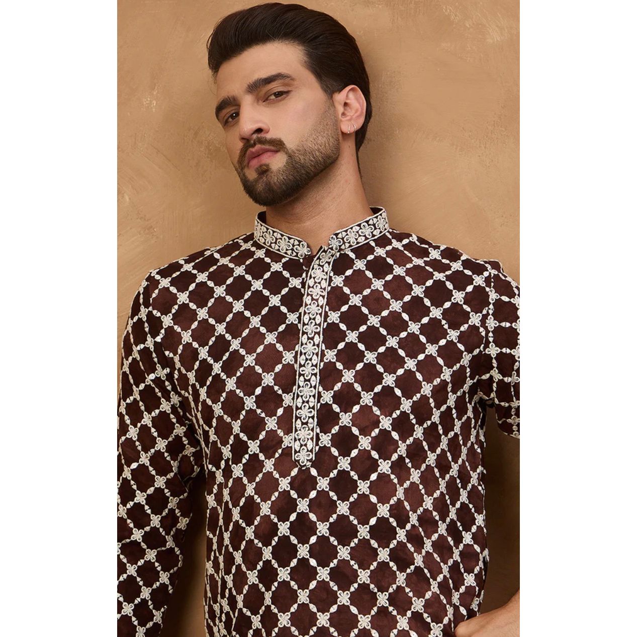 Brown Viscose Rayon Solid Embroidered Straight Kurta