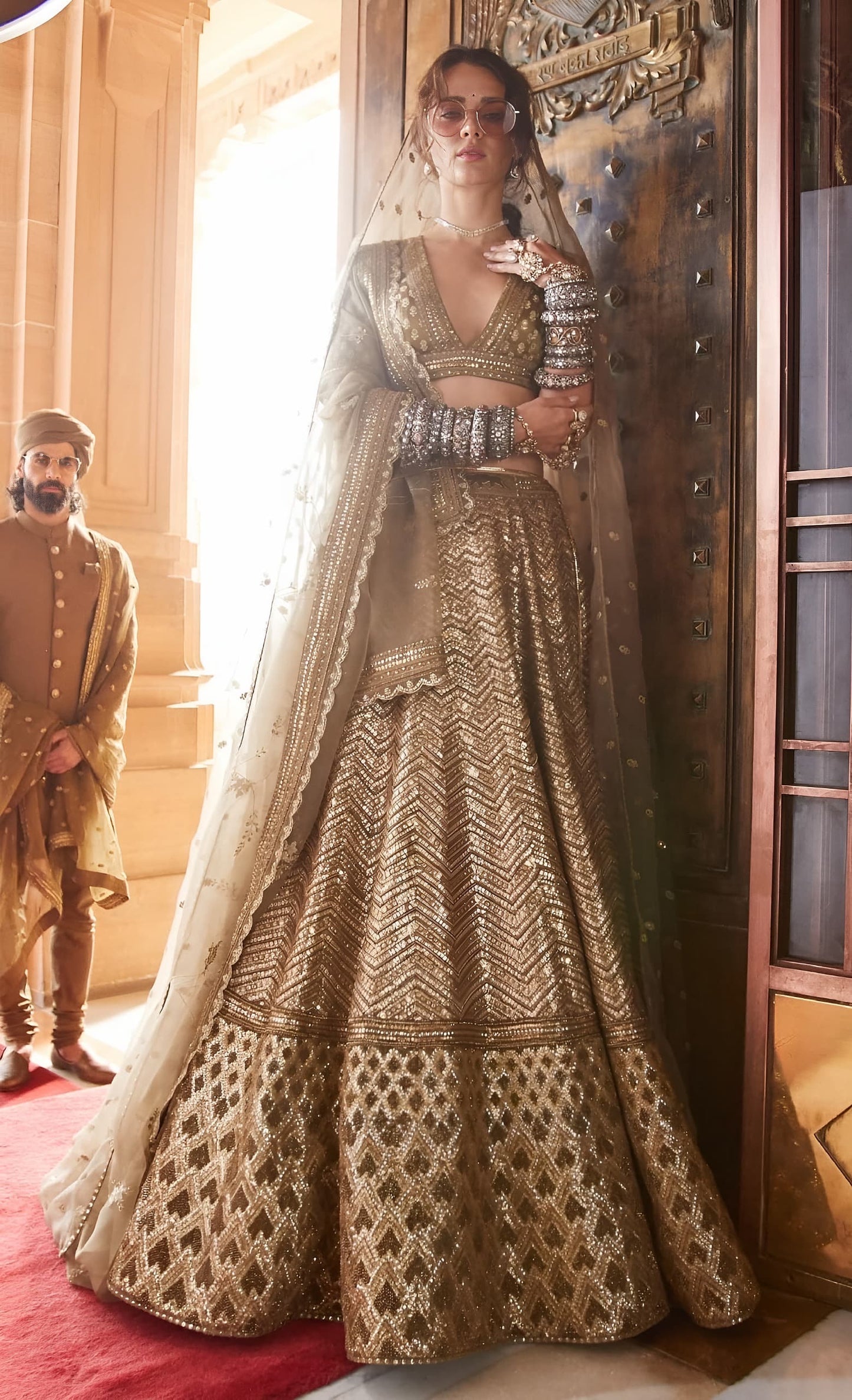 Antique Gold Bridal Lehenga Set with Heavy Embroidery & Net Dupatta ✨Pre Order Only