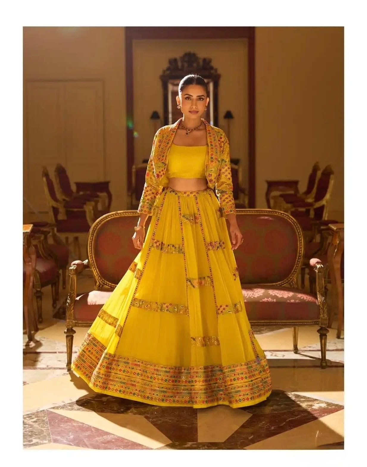Designer Georgette Lehenga Set with Embroidered Shrug