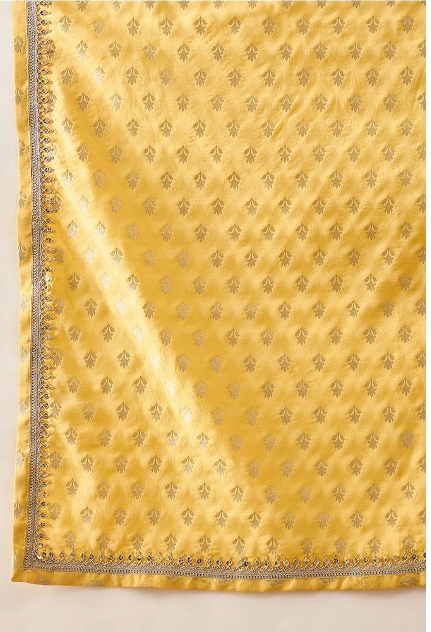 Yellow Jacquard Woven Design Floral Straight Kurta Set