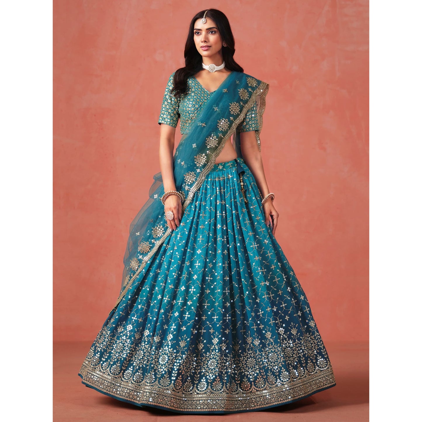 Georgette Sequins Zari Embroidered Lehenga Choli Set (Pre Order Only)