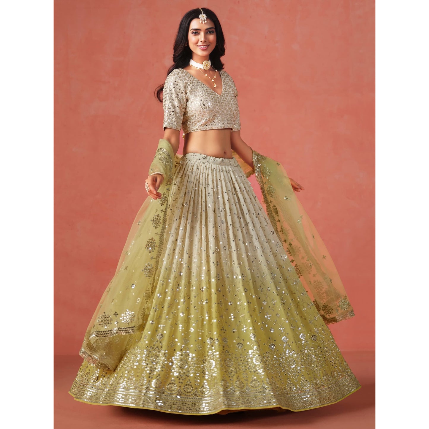 Georgette Sequins Zari Embroidered Lehenga Choli Set (Pre Order Only) Yellow