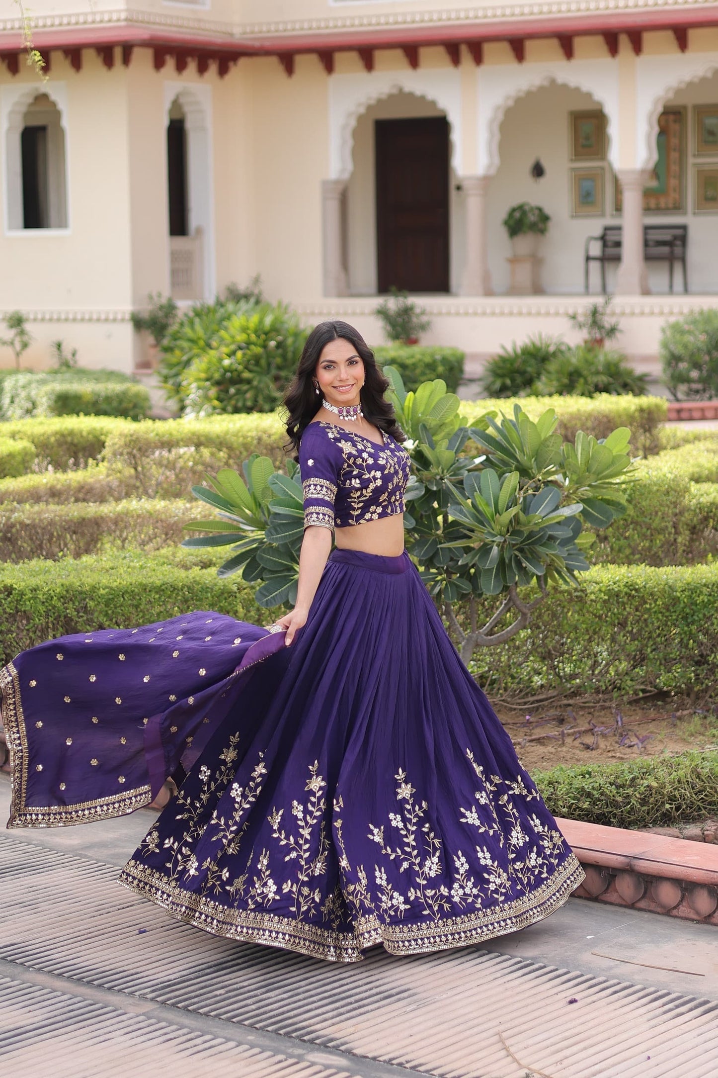 Silk Lehenga Choli (Purple and Mustard Yellow) : Pre Order Only