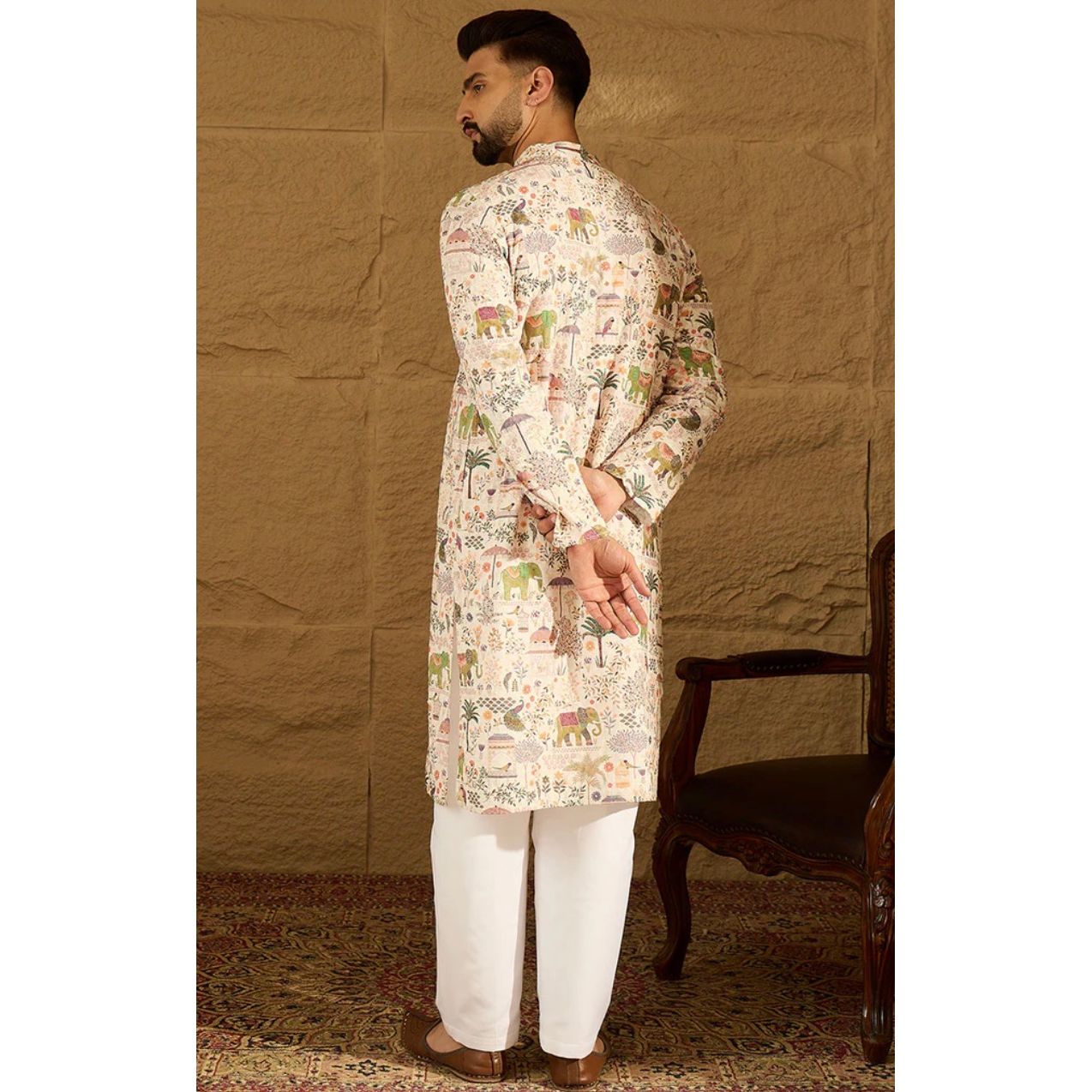 Ethnic Motifs Printed Straight Kurta for Men