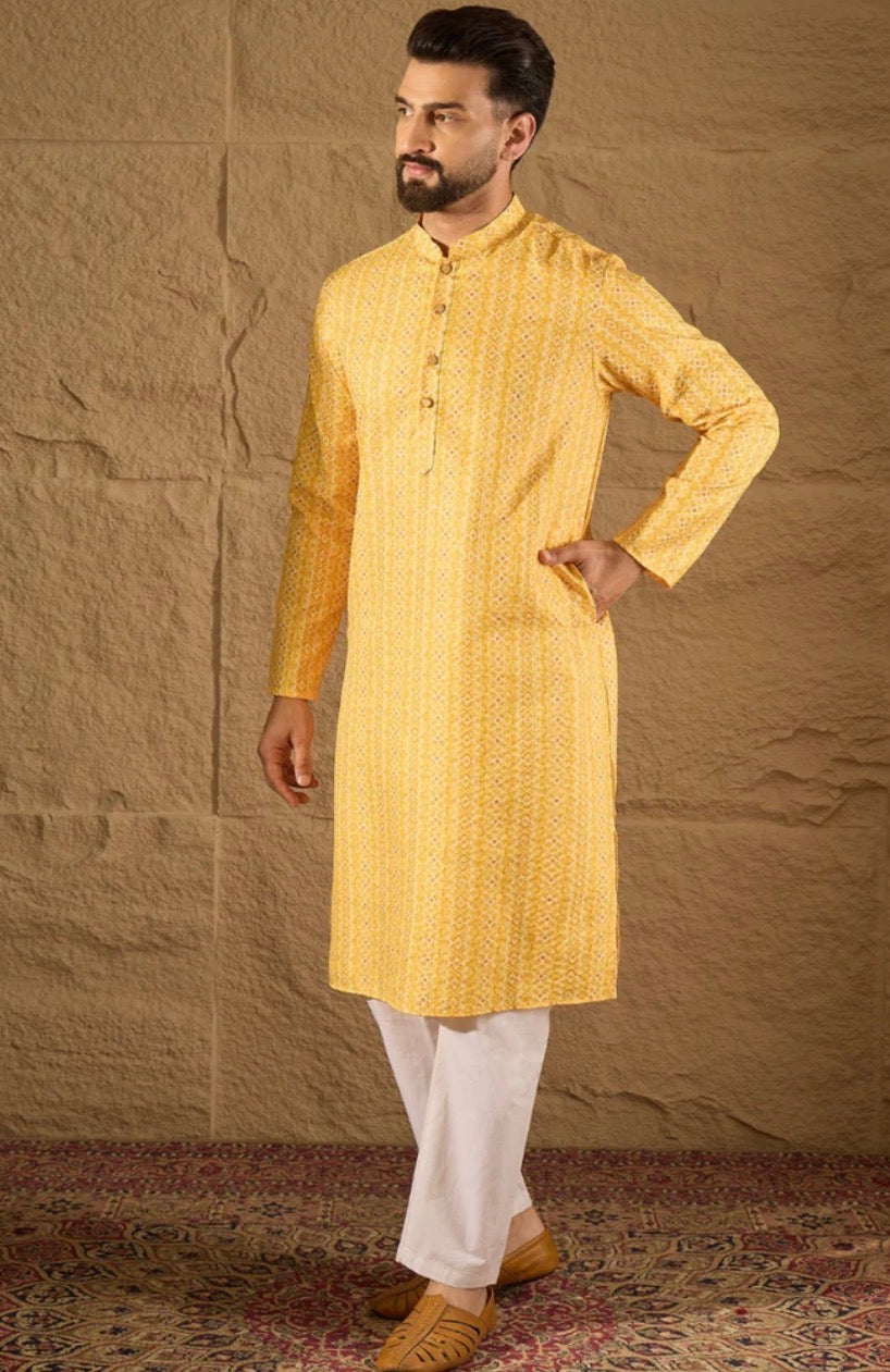Yellow Silk Blend Straight Kurta