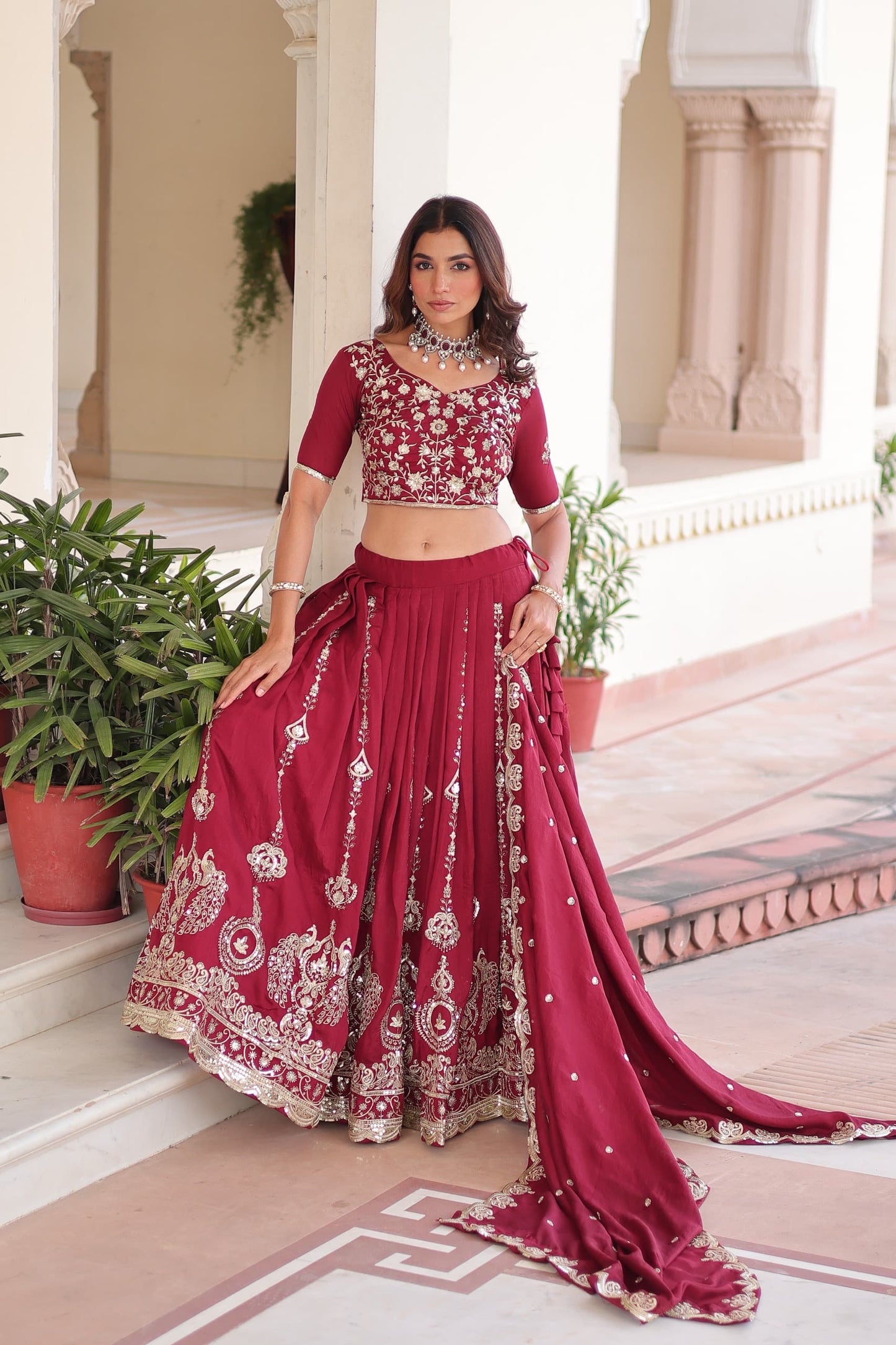 Silk Lehenga Choli Set (Pre-Order Only) :Red