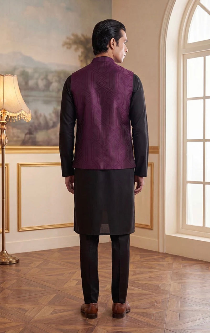 Purple Jacquard Woven Design Solid Koti